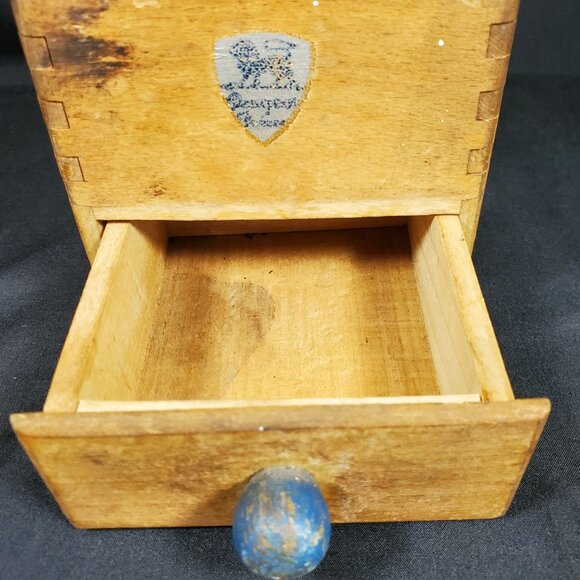 VTG PeDe Germany Coffee Grinder Primitive Hand Crank Mill Rustic Wood Box Farmho - Picture 7 of 14